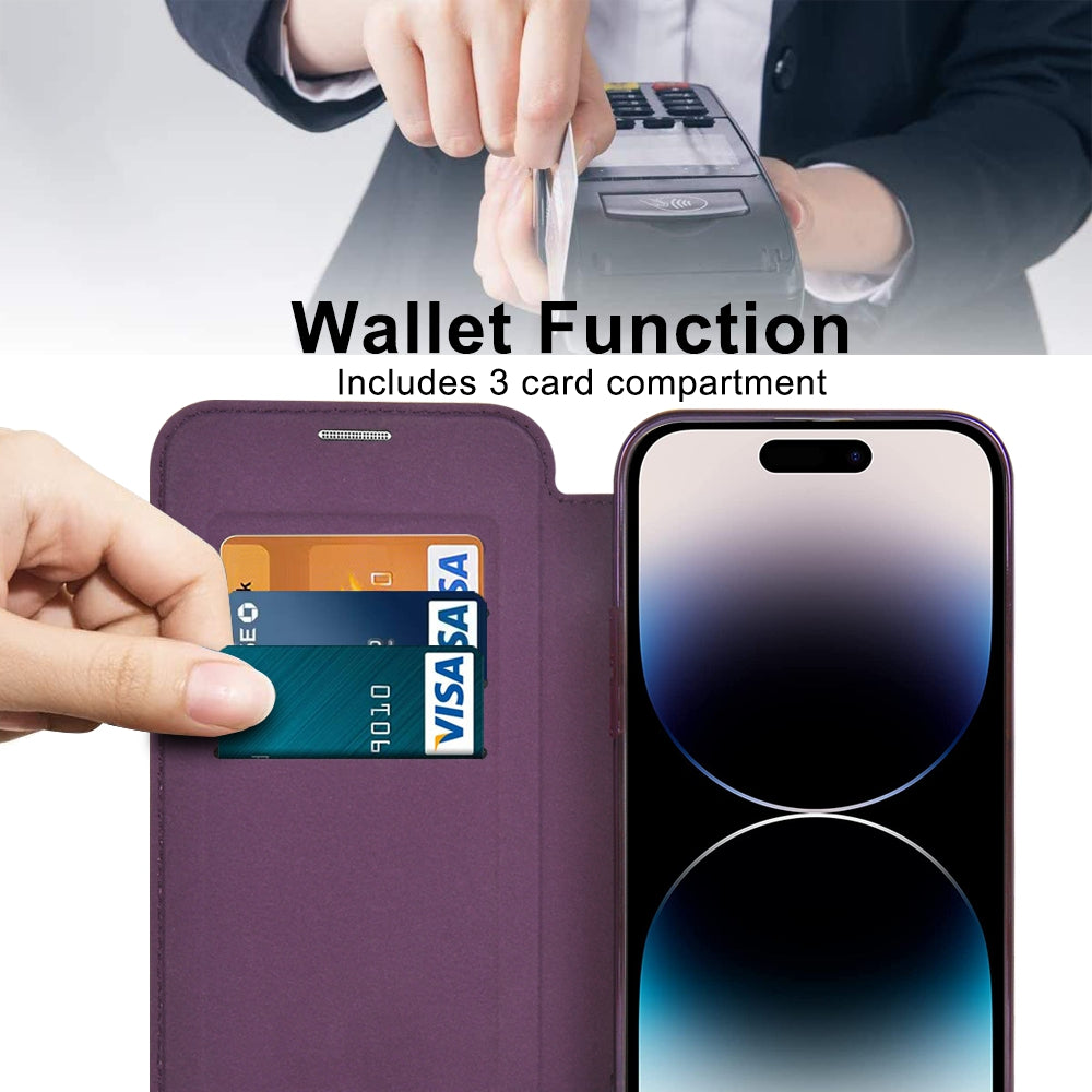 Phone Cover for iPhone 14 Pro Max Compatible with MagSafe RFID Blocking Card Slots PU Leather TPU Electroplating Clear Back Flip Case with Lens Film Phone Cover for iPhone 14 Pro Max Compatible with MagSafe RFID Blocking Card Slots PU Leather TPU Electroplating Clear Back Flip Case with Lens Film